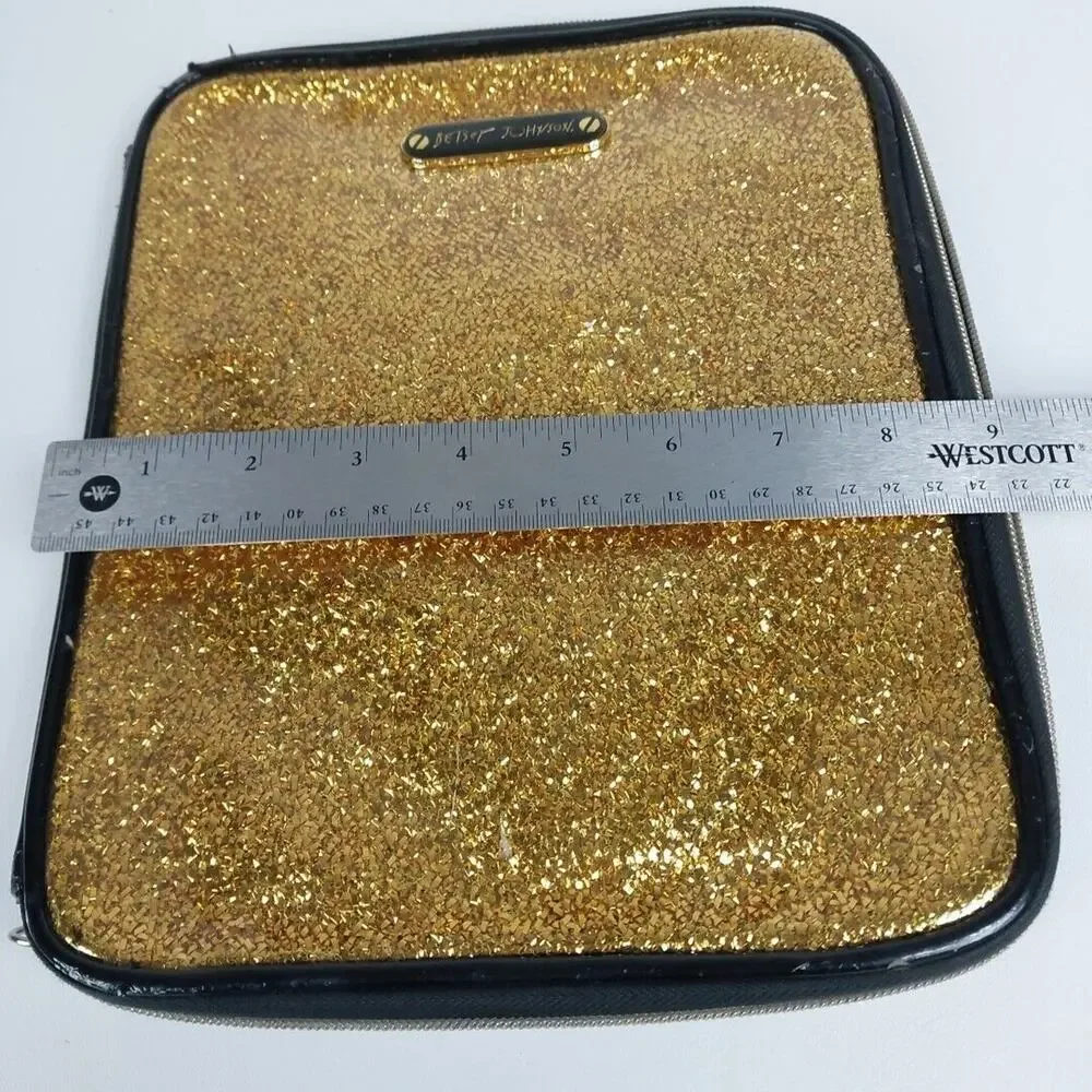 Betsey Johnson Gold Glitter Tablet Sleeve Case‎ Bag Notebook